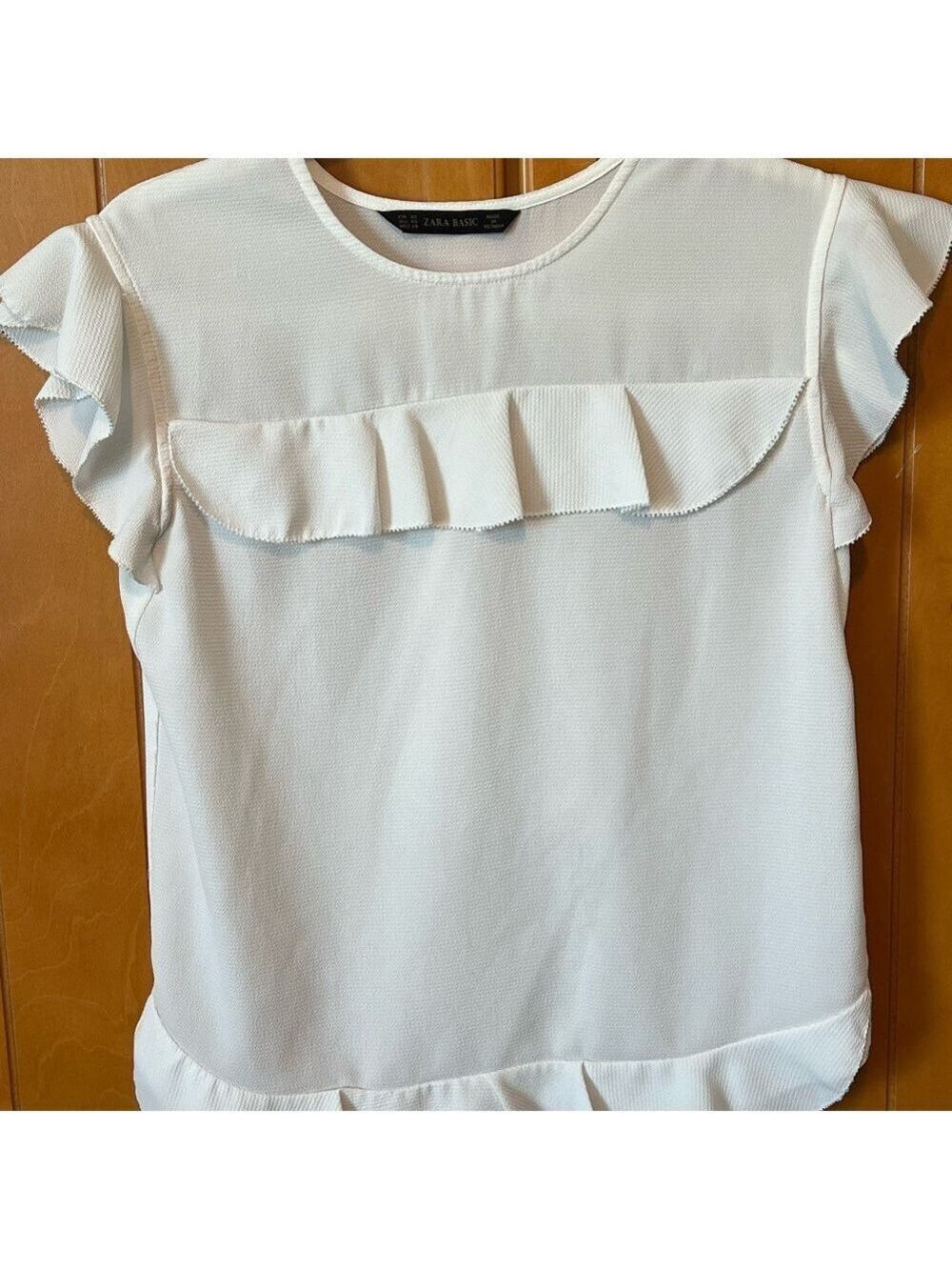 Zara White Ruffle Blouse